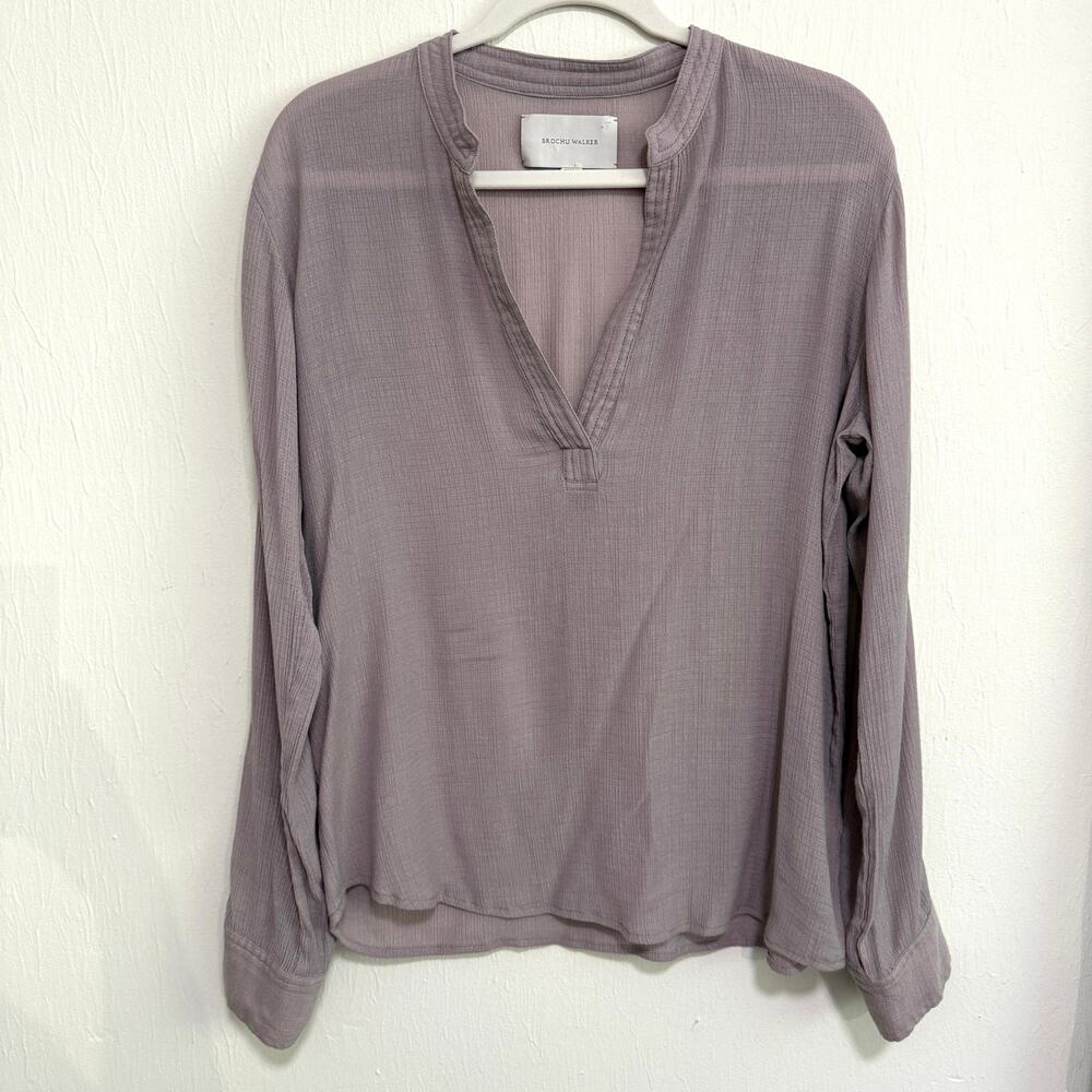 Brochu Walker Womens Anglia Popover Blouse M Taupe Sheer Minimalist Lagenlook